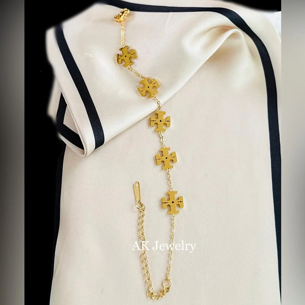💎18k LUXURY Bracelet Gold Clover 5 Motif Bracelet